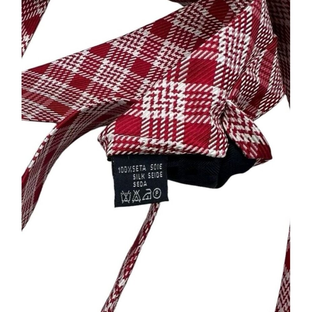Burberry Red and White Plaid Silk Tie - Picture 3 of 5
